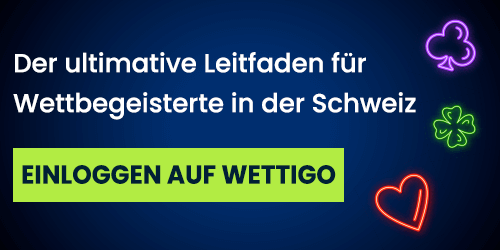 Neon Symbole und Text zum Leitfaden für Wettfreunde in der Schweiz mit Einloggen Button