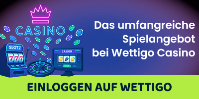 Animierte Casino Symbole mit Slotz und Roulette neben Einloggen Button
